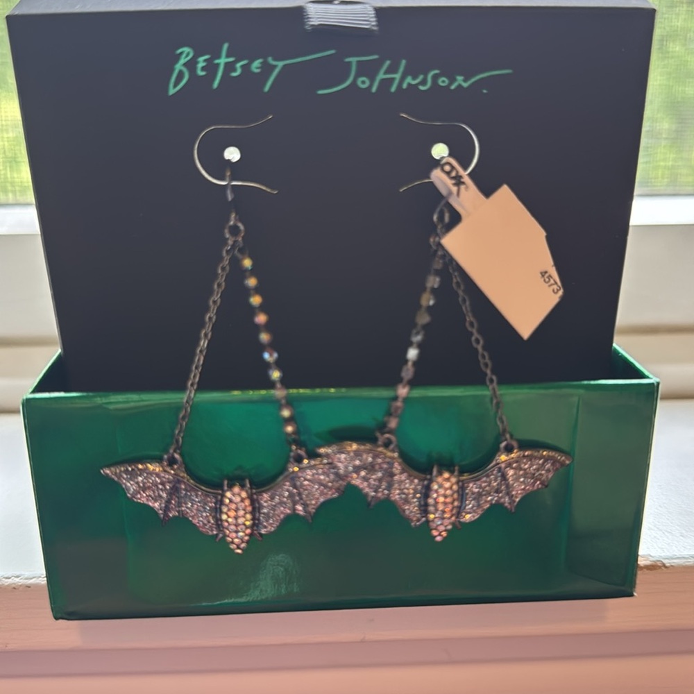 Betsey Johnson Silver Bat Dangle Earrings